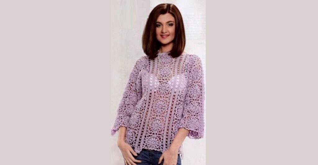 Пуловер ажурными дорожками