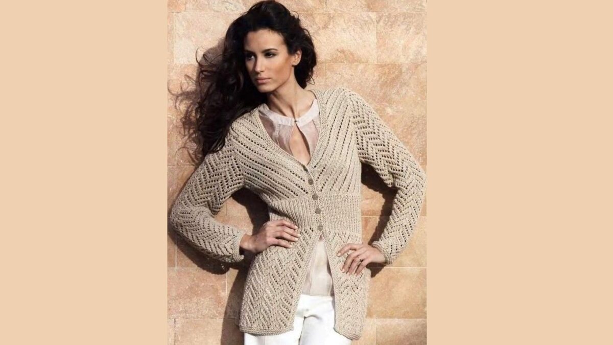 Кардиган с диагональным и зигзагообразными узорами 