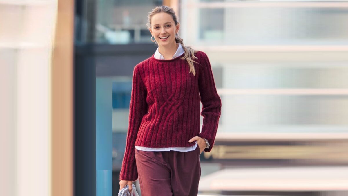 Пуловер с резинкой и ромбовидным мотивом